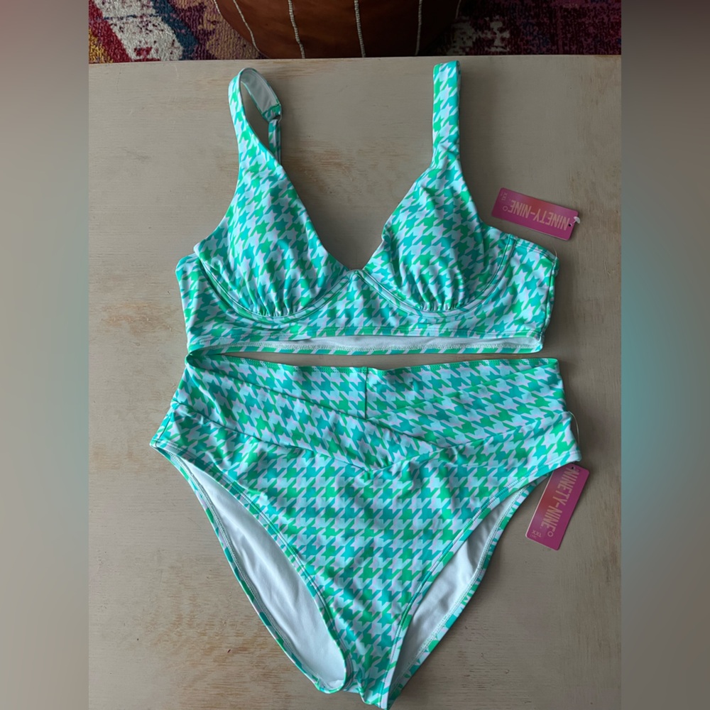 Green Houndstooth Bikini NWT